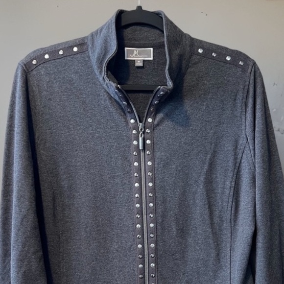 JM Collection Ladies M Grey Zip-Up Jacket With Embellishments - Picture 5 of 13